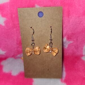 Clear Orange Bow Sliver Drop/Dangle Earrings